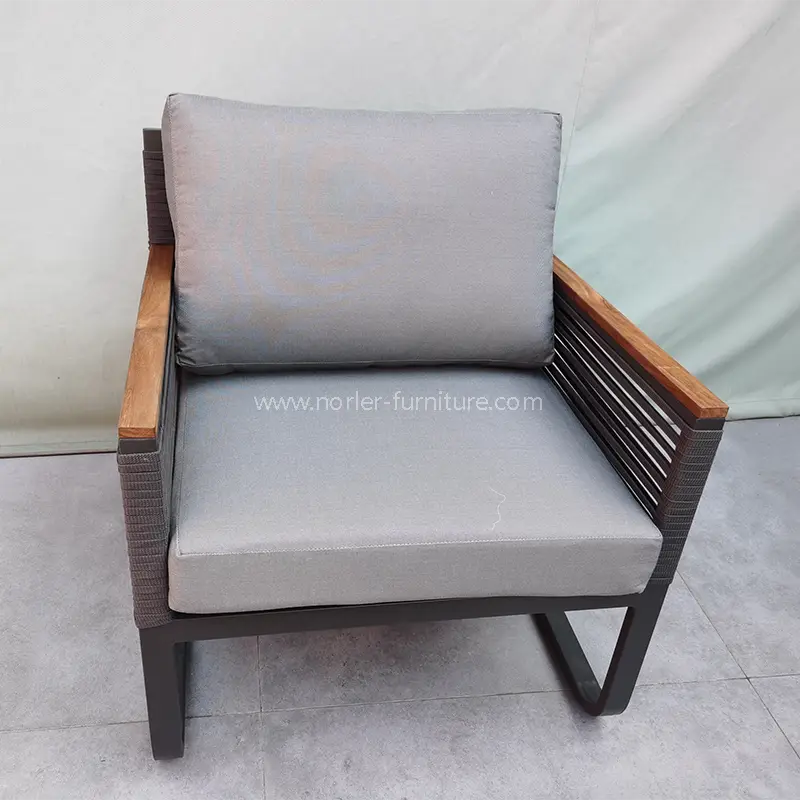 Newest Outdoor Aluminum Frame Teak Wood Armrest Sofa