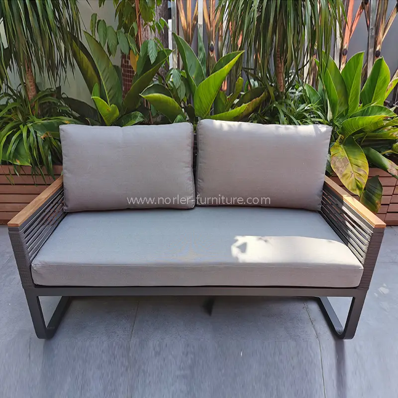 Newest Outdoor Aluminum Frame Teak Wood Armrest Sofa