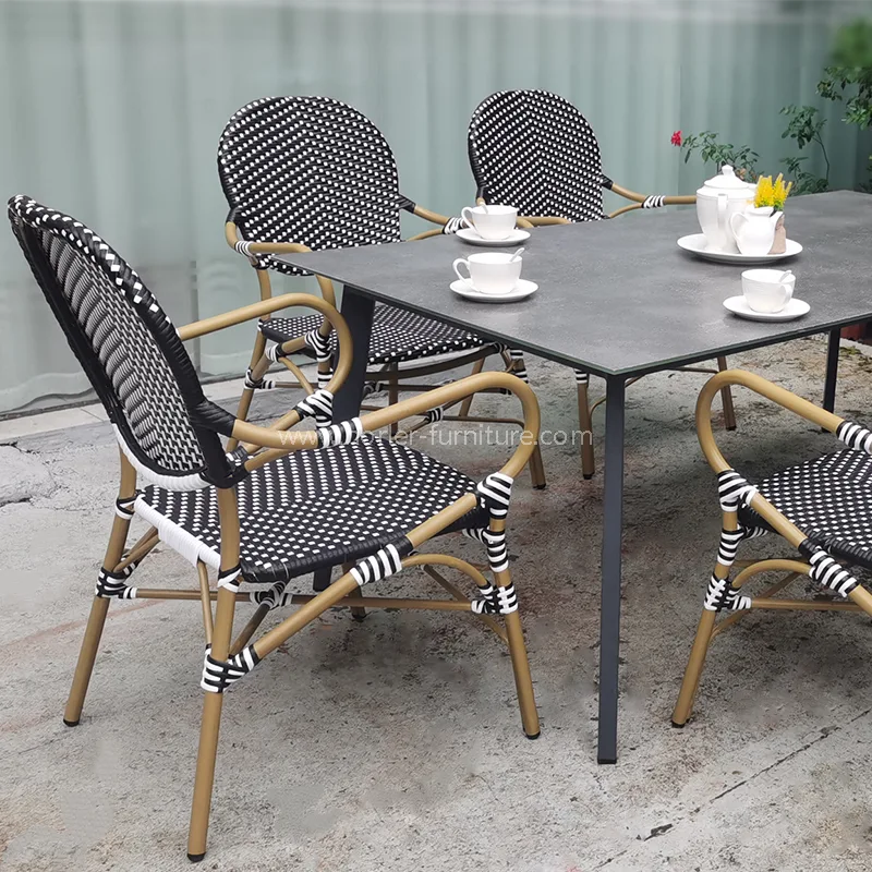 Sodobni nepremočljiv trpežni aluminijast PE Rattan Jedilni komplet