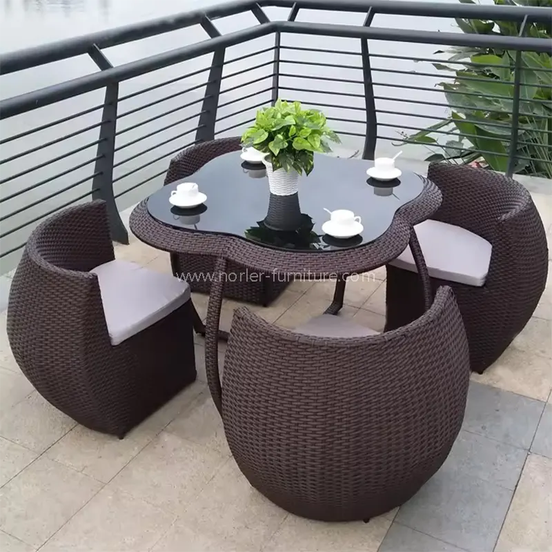 Zunanji balkonski rattan okrogli jedilni set pohištvo